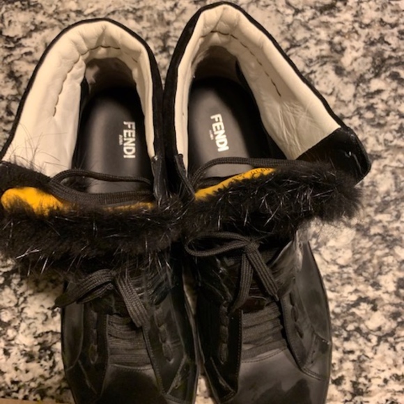 FENDI 12 MONSTER YELLOW INTERIOR FUR LEATHER SHOE - Picture 3 of 5